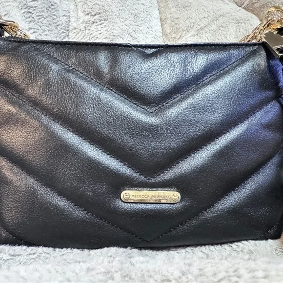 Rebecca Minkoff Black Crossbody Bag with Gold Chain - Picture 2 of 5